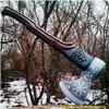 Custom Handmade Carbon Steel Tomahawk Axe Viking Hunting Camping Axe 3627, Vantage Axe Battle W Beautiful Design of Wood Handle Leather Cover. view 2