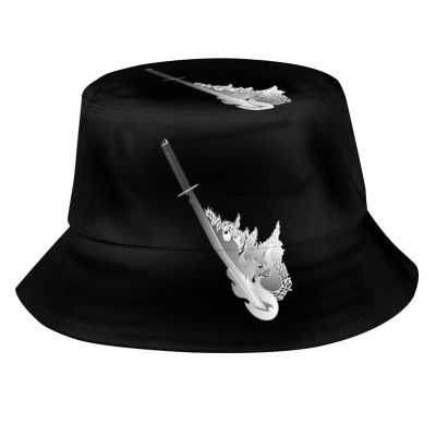 Flaming Samurai Sword Bucket Hats Outdoor Fisherman Cap Summer Travel Reversible Beach Sun Hat for Women Men Black