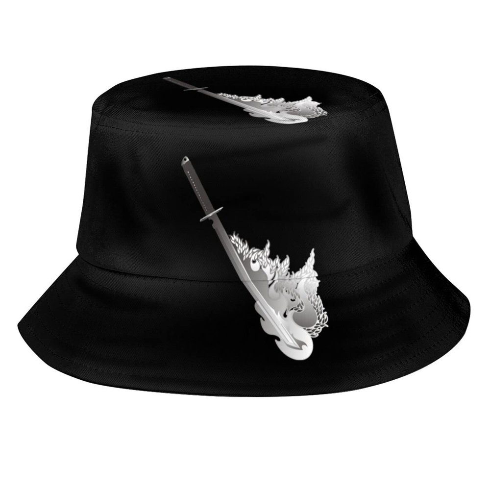 Flaming Samurai Sword Bucket Hats Outdoor Fisherman Cap Summer Travel Reversible Beach Sun Hat for Women Men Black