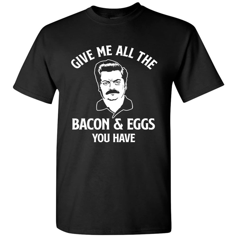 Ron Swanson Bacon & Eggs - T-Shirt (2XL, Black)