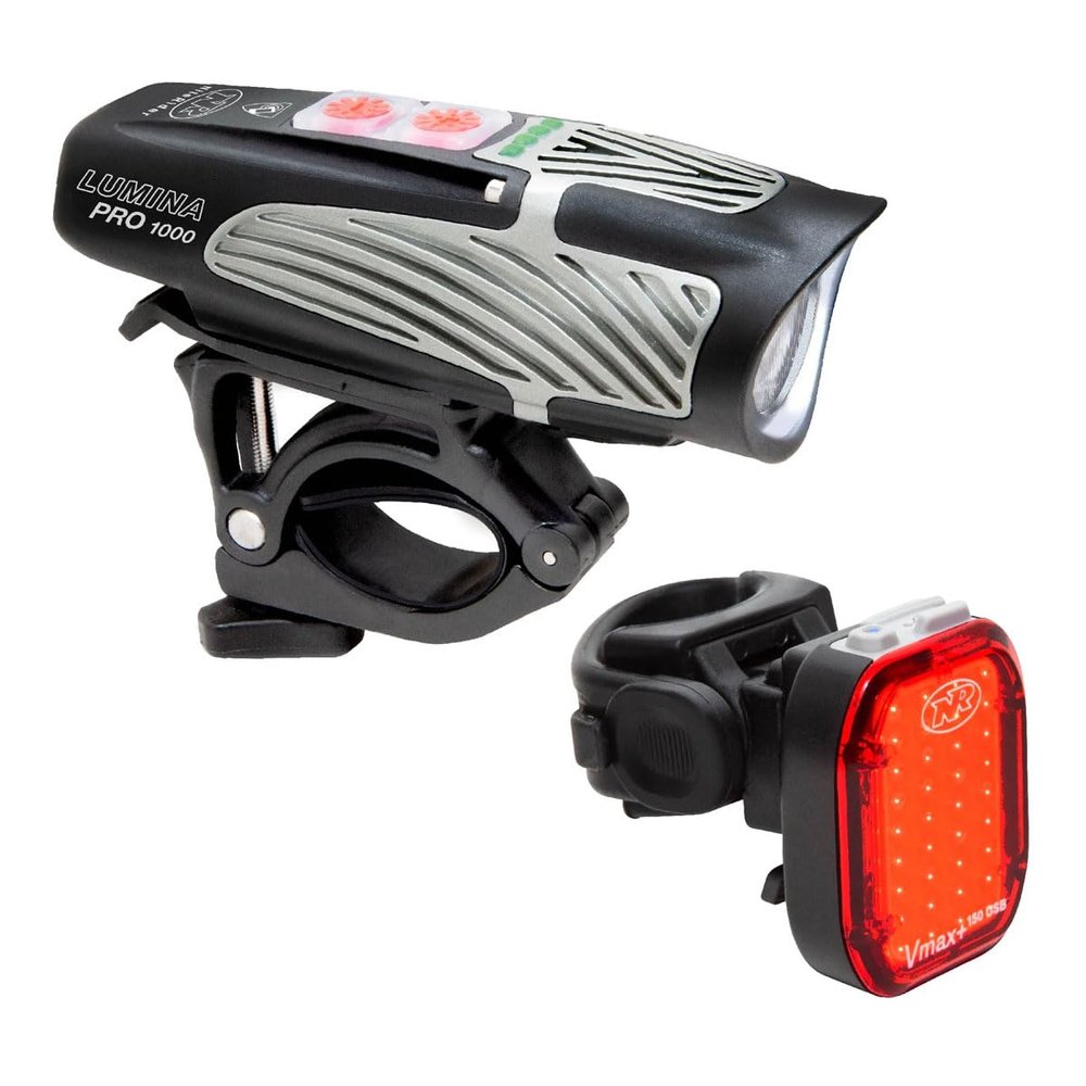 NiteRider Lumina Pro 1000 + Vmax+ 150 Bike Light Set USB-C Rechargeable Bicycle Headlight LED Front and Rear Combo IP64 Water Resistant Mountain Road City Commuting Cycling Safety Flash