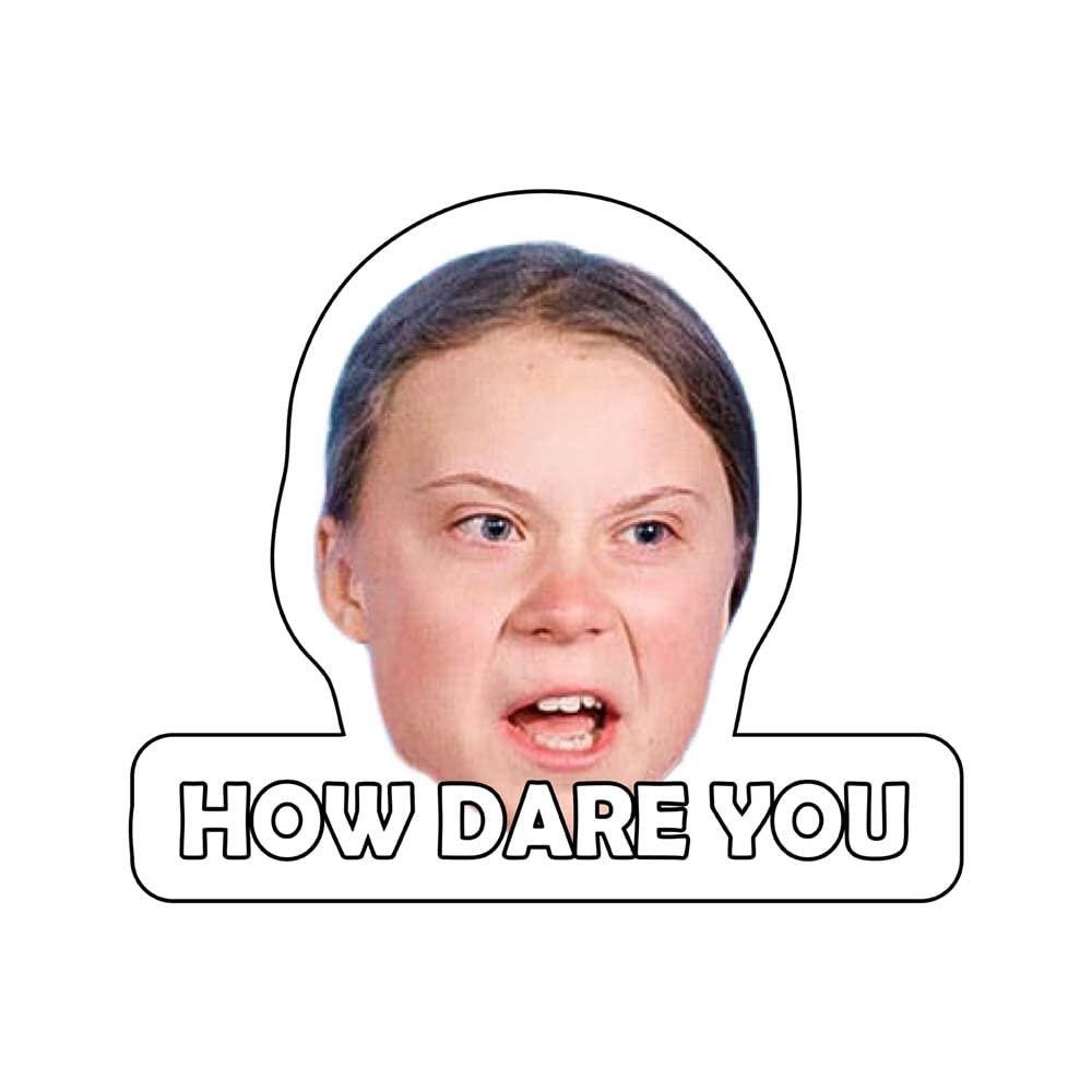 Greta How Dare You Vinyl Sticker Decal (2.5" x 3") | Peel & Stick | Funny, Humor, Gift, Political, Trump, Pro-Trump, Global Warming, Climate Change