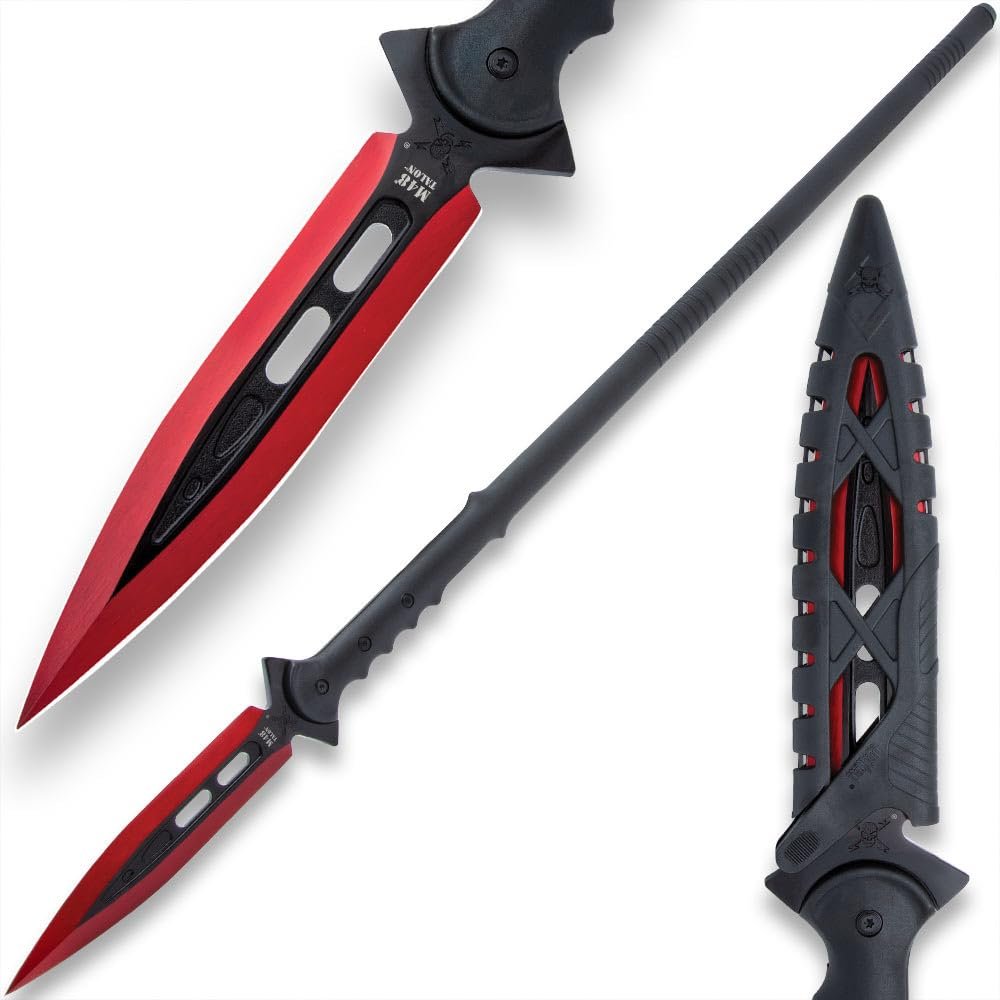 United Cutlery M48 Kommando Talon Survival Spear | 44 1/8 Tactical Hunting Spear with 8 Stainless Blade | Reinforced Fiberglass Handle, Includes Vortec Sheath for Carry & Storage, Ready to Use (Red)