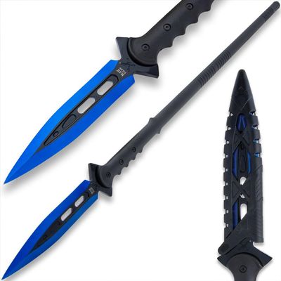 United Cutlery M48 Kommando Talon Survival Spear | 44 1/8 Tactical Hunting Spear with 8 Stainless Blade | Reinforced Fiberglass Handle, Includes Vortec Sheath for Carry & Storage, Ready to Use (Blue)