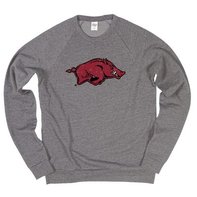 Arkansas Razorbacks Tri-Blend Crewneck Sweatshirt Vintage Icon Heather Grey, Small