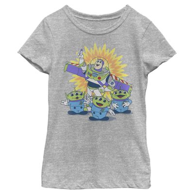 Girl's Toy Story Buzz Lightyear and Aliens T-Shirt - Athletic Heather - Medium