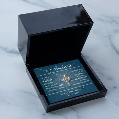 Cross Dancing Necklace Luxury Box - Soulmate Cross Necklace Proverbs 31 Woman Bible Verse for Wife Fiance Anniversary Valentines Day Christian Jewel
