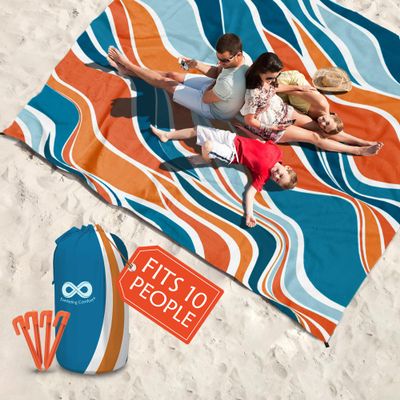 Everlasting Comfort Large Beach Blanket Waterproof & Sandproof - 128 x 108 /10.7ft x 9ft - Lightweight Picnic Mat, Camping Necessities for 10 People - Accessories for Outdoor Festivals - Orange