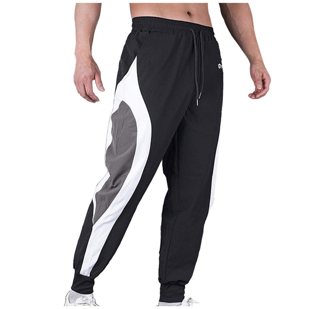 Mens Loose fit Athletic Pants Elastic Waistband Taper Lightweight Sweatpants Causal Stylish Workout Joggers Zip Pockets Black