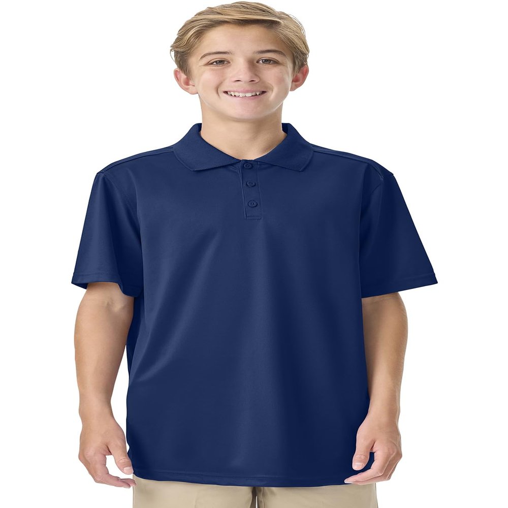 Classroom School Uniforms Unisex Polo T-Shirts with Moisture Wicking & Ribbed Collar CR860X, M, SS Navy
