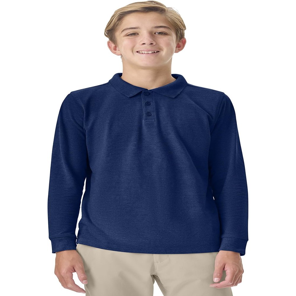 Classroom Uniforms Long Sleeve Pique Polo T-Shirt for Men and Women CR835X, 3XL, SS Navy