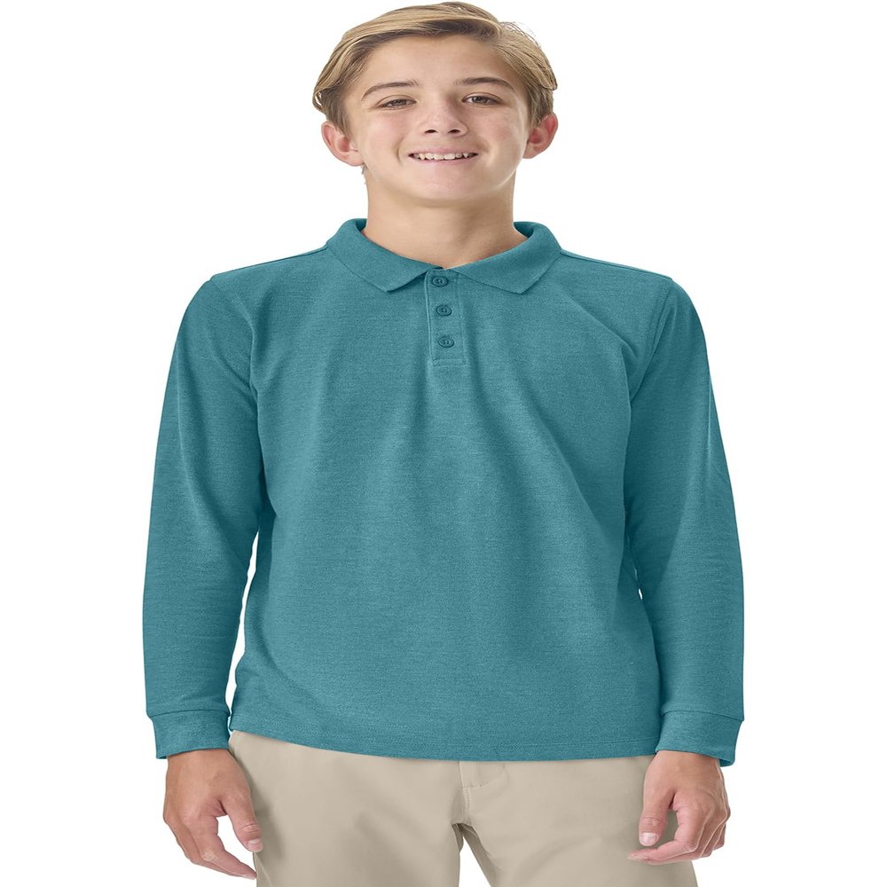Classroom Uniforms Long Sleeve Pique Polo T-Shirt for Men and Women CR835X, M, Teal