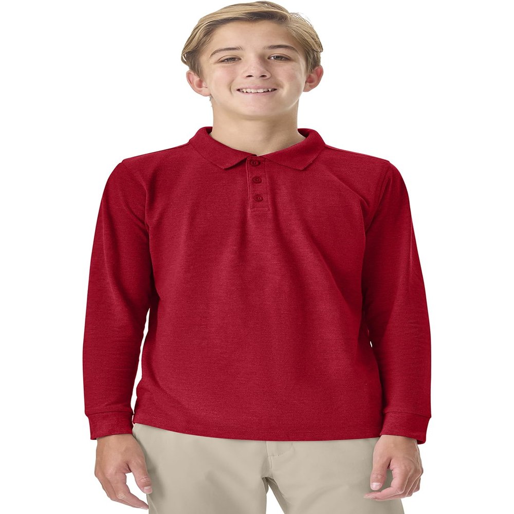 Classroom Uniforms Long Sleeve Pique Polo T-Shirt for Men and Women CR835X, XL, Red