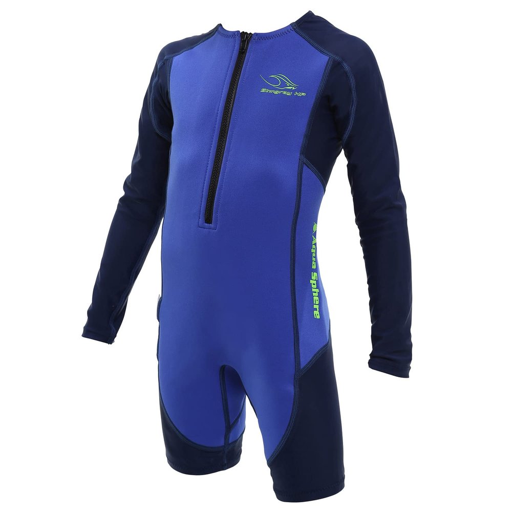 Aqua Sphere Stingray Neoprene Long Sleeve Kids Wetsuit - Keeps Kids Warm & 100% UV Protection - Freedom of Movement in & Out of Water | Unisex Children, Size 12, Royal Blue/Navy Blue,SJ434420412