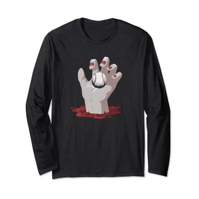 Baseball Player Bloody Hand Cool Halloween Costume Design Long Sleeve T-Shirt