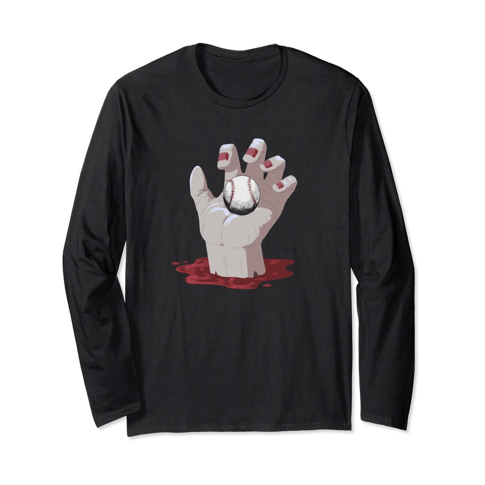 Baseball Player Bloody Hand Cool Halloween Costume Design Long Sleeve T-Shirt