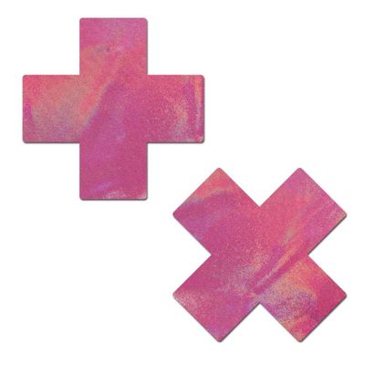 PASTEASE X Pasties - Holographic Bubblegum Pink X Nipple Covers for Festivals, Raves, & Lingerie | Halloween Accessory | Latex Free & Made in USA (Holographic Bubblegum Pink X)