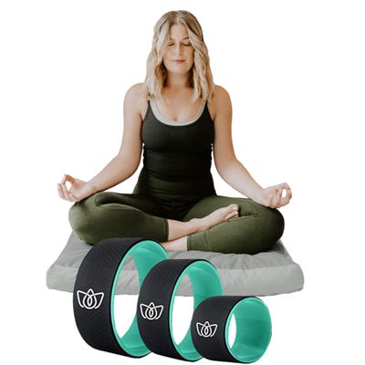 Florensi Yoga & Meditation Bundle | Grey Zabuton Meditation Mat & Yoga Wheel 3 Pack