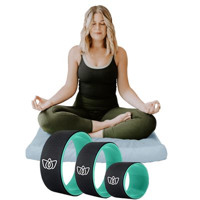 Florensi Yoga & Meditation Bundle | Pale Blue Zabuton Meditation Mat & Yoga Wheel 3 Pack