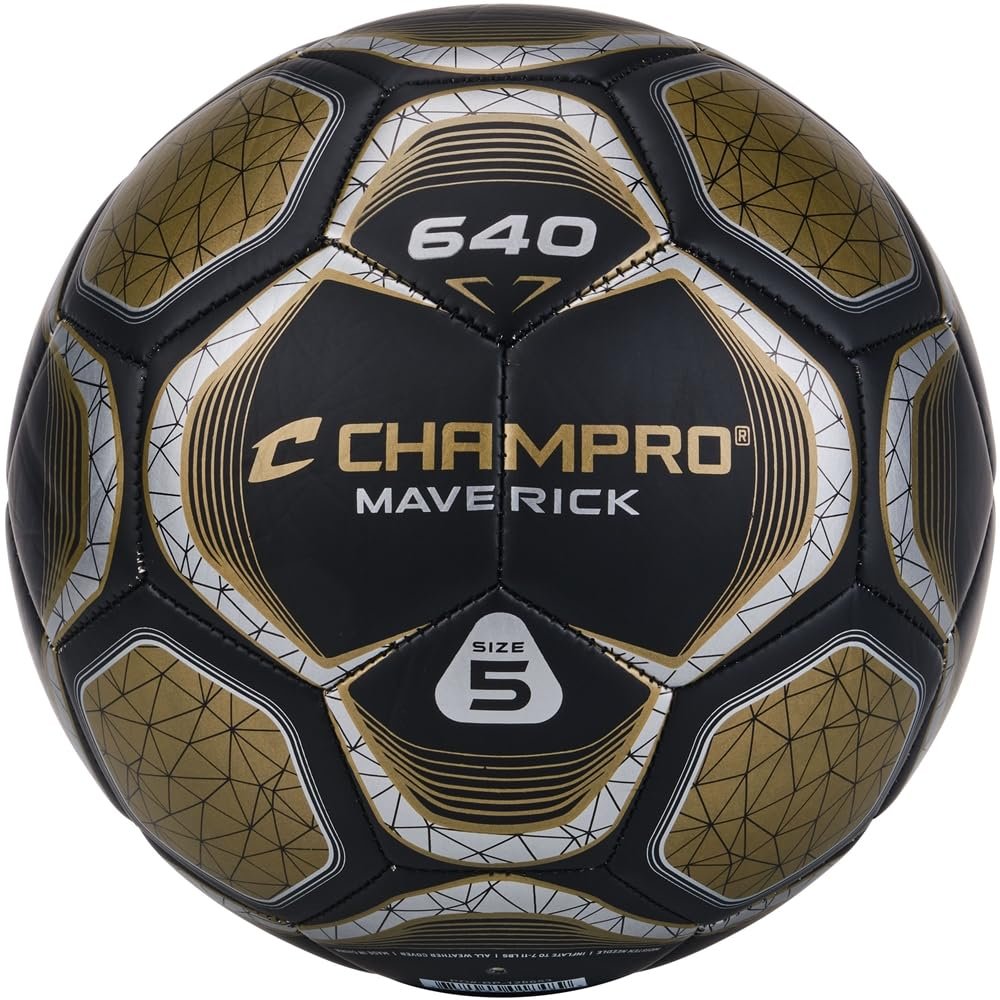 Champro Maverick Soccer Ball, Size 5, Black, Vegas Gold