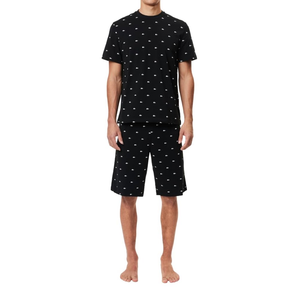 Lacoste Men's Mini Croc Print Pajama Set, Midnight Blue/Natural White, X-Small