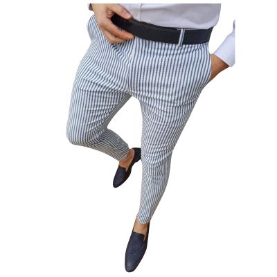 QWENTMTNTY Mens Chinos Pants Vertical Striped Slim Fit Stretch Flat-Front Skinny Dress Pants Casual Business Taper Trousers Blue