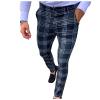 Men's Dress Suit Pants Slim Fit Striped Plaid Printed Flat-Front Stretch Pants Straight Business Skinny Pencil Trousers Navy view 1