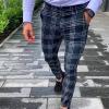 Men's Dress Suit Pants Slim Fit Striped Plaid Printed Flat-Front Stretch Pants Straight Business Skinny Pencil Trousers Navy view 2