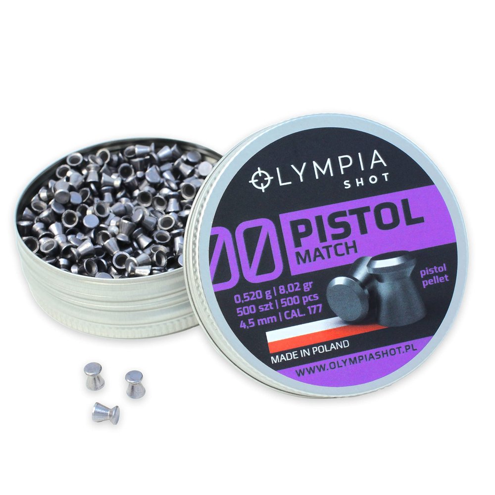Olympia Shot Pistol Match Air Gun Pellets | .177 Caliber (4.5 mm), 8.02 gr | Flat Wadcutter Head for Competition Target Shooting | 500 Count