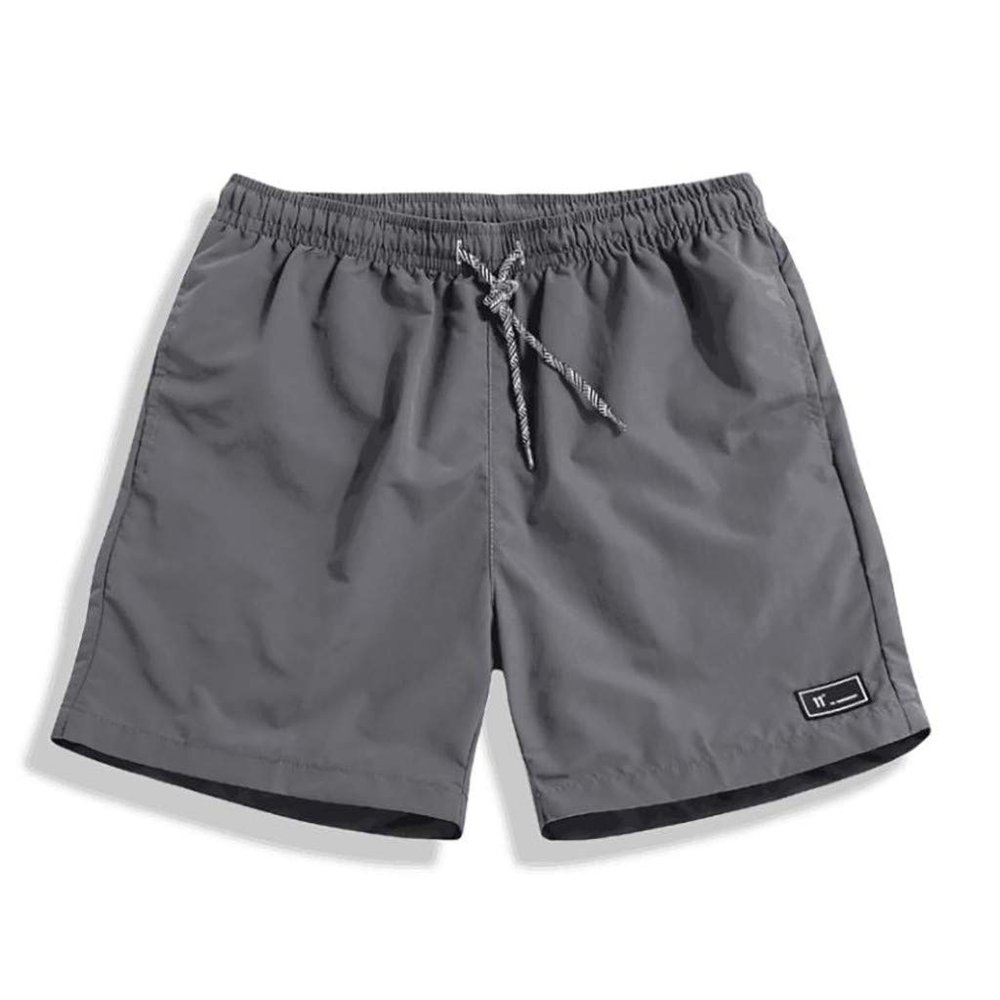 QWENTMTNTY Beach Shorts for Men Summer Quick Dry 5 Inch Casual Elastic Waistband Shorts Big and Tall Outdoor Sports Shorts Gray