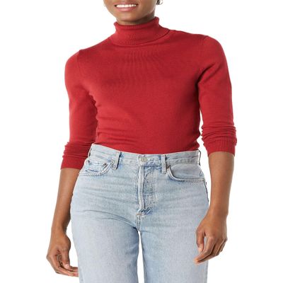 Amazon Essentials Women's Classic-Fit Lightweight Long-Sleeve Turtleneck Sweater (Available in Plus Size), Dark Red, 1X
