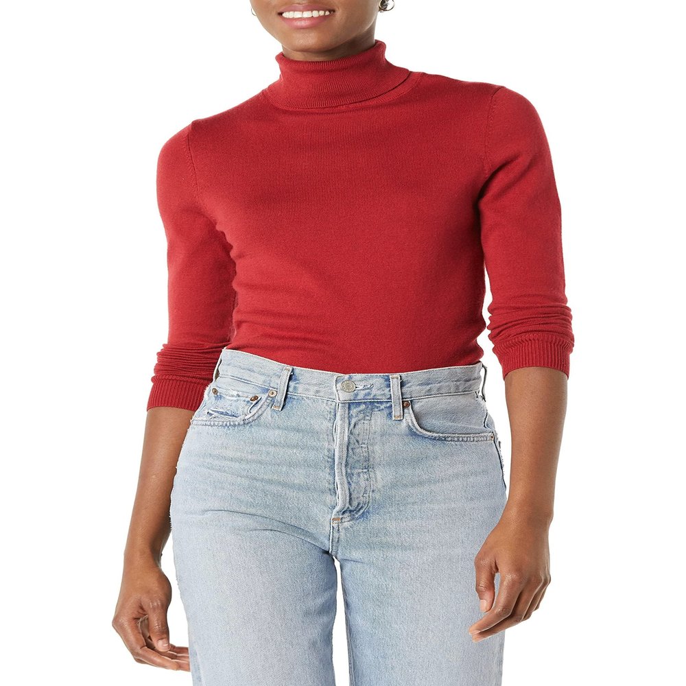 Amazon Essentials Women's Classic-Fit Lightweight Long-Sleeve Turtleneck Sweater (Available in Plus Size), Dark Red, 1X