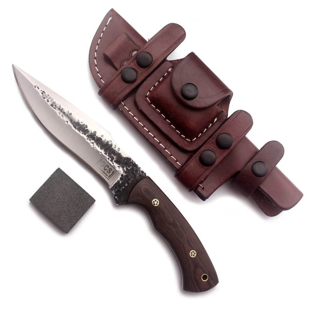 GCS Handmade Micarta Handle D2 Tool Steel Tactical knife Hunting Knife Camp Knife with leather sheath Full tang blade designed for Hunting & EDC GCS 240 (Brown Handle)