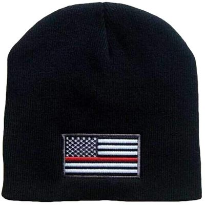 Beanie Stocking First Responders Cap Hat Embroidered Style (Thin Red Line Flag Winter)