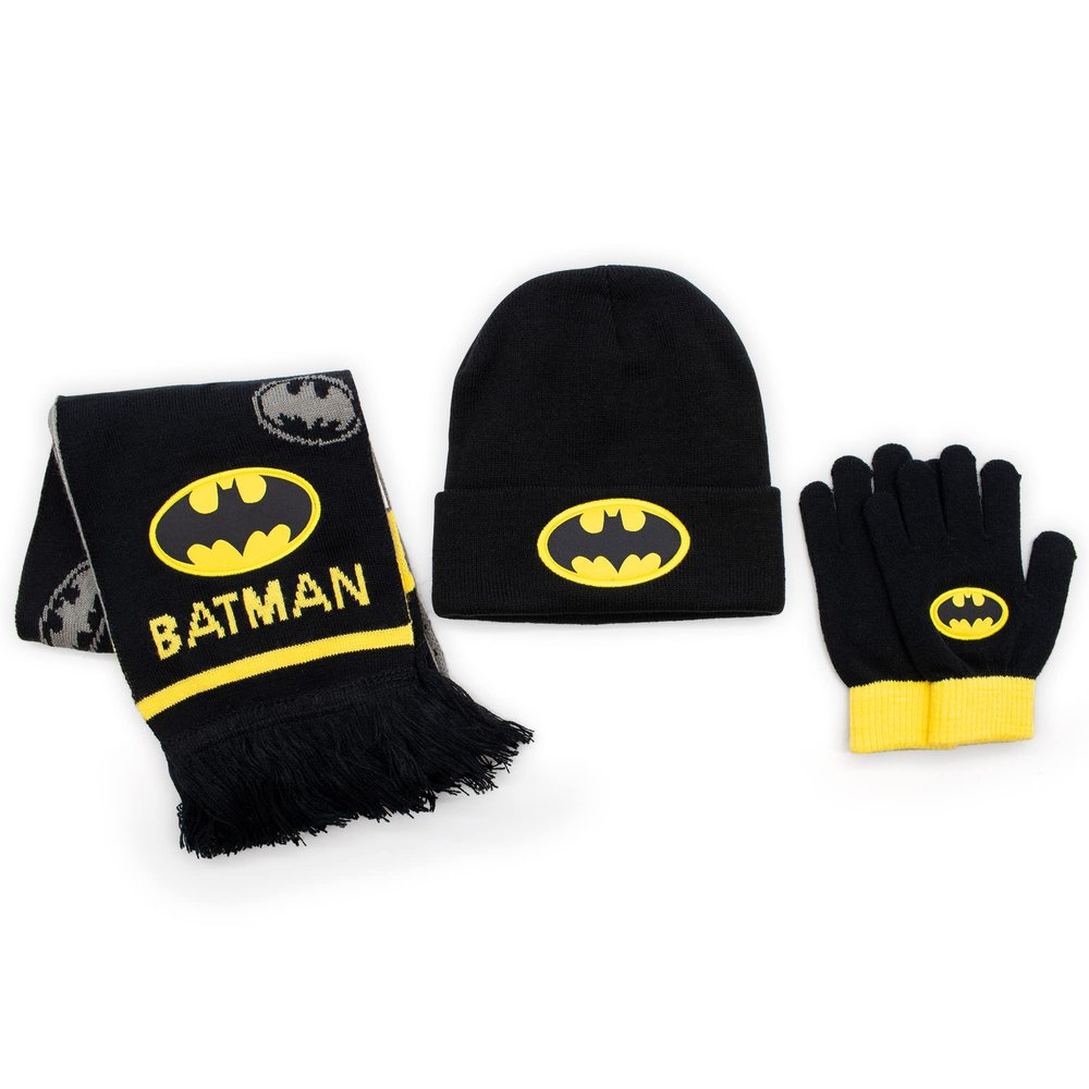Batman Boys Winter Beanie Hat, Gloves & Scarf Set