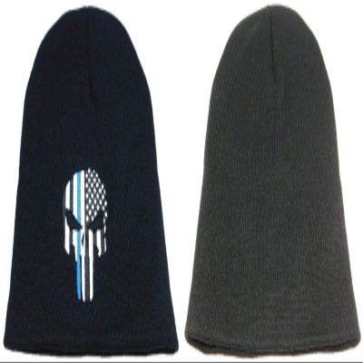 Beanie Stocking First Responders Cap Hat Embroidered Style (Thin Blue Line Demon Skull Black)