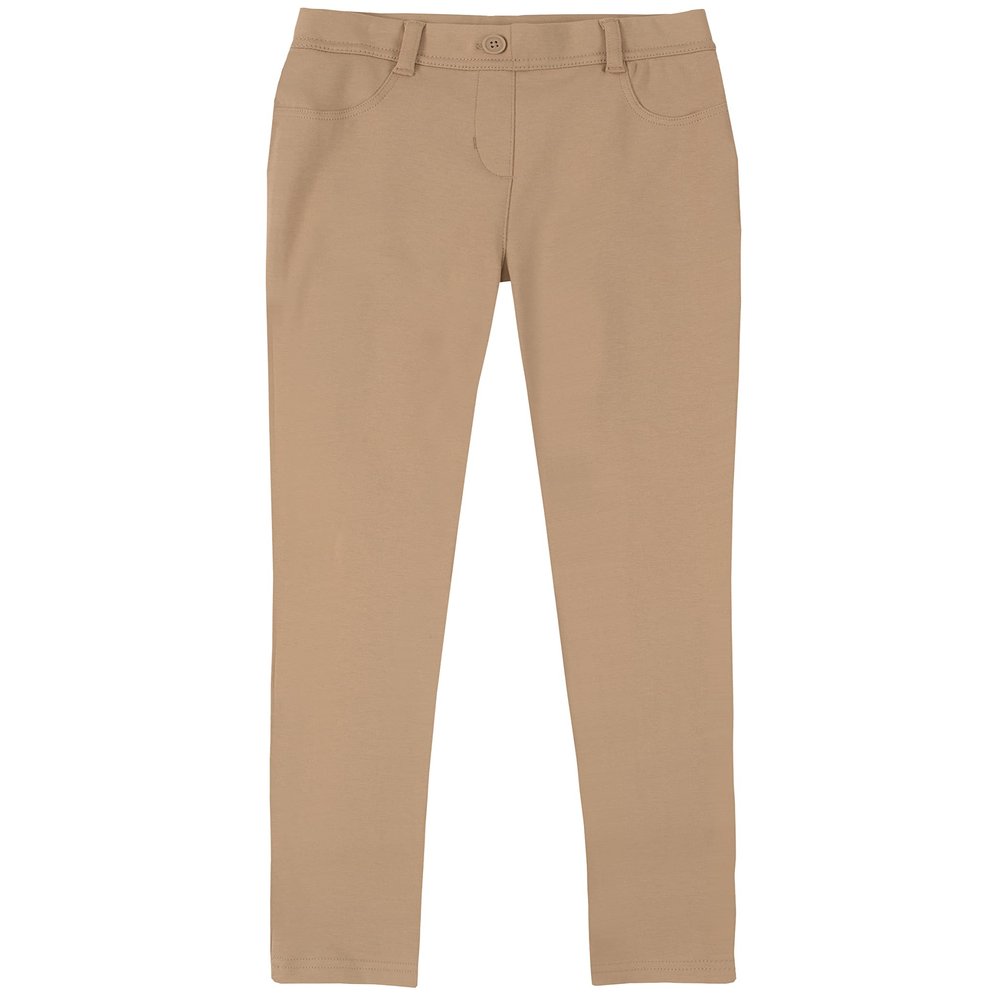 Izod Girls School Uniform Skinny Jegging, Flat Front Style with Faux Button, Functional Back Pockets, Khaki, 12 US