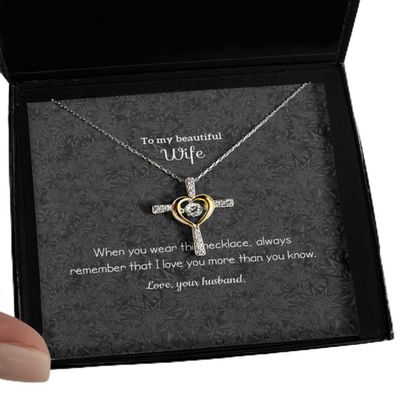 Cross Dancing Necklace - Beautiful Wife Message Card Jewelry from Husband for Anniversary Birthday Or Valentine's Day, I Love You, Black Star Design,