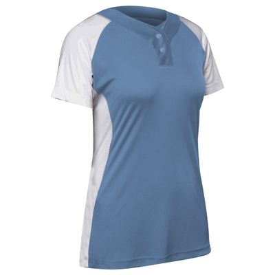 Infinite 2-Button Short Sleeve Softball Jersey, Women's 2X-Large, Light Blue