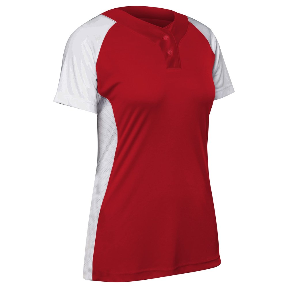 Infinite 2-Button Short Sleeve Softball Jersey, Women's Large, Scarlet