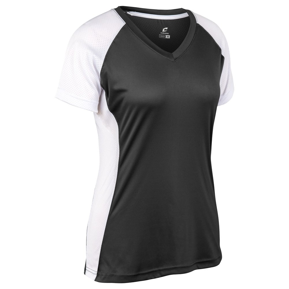 Infinite V-Neck Short Sleeve Softball Jersey, Girls' Large, Black