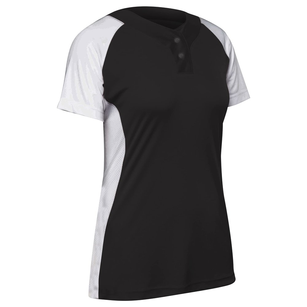 Infinite 2-Button Short Sleeve Softball Jersey, Women's X-Large, Black