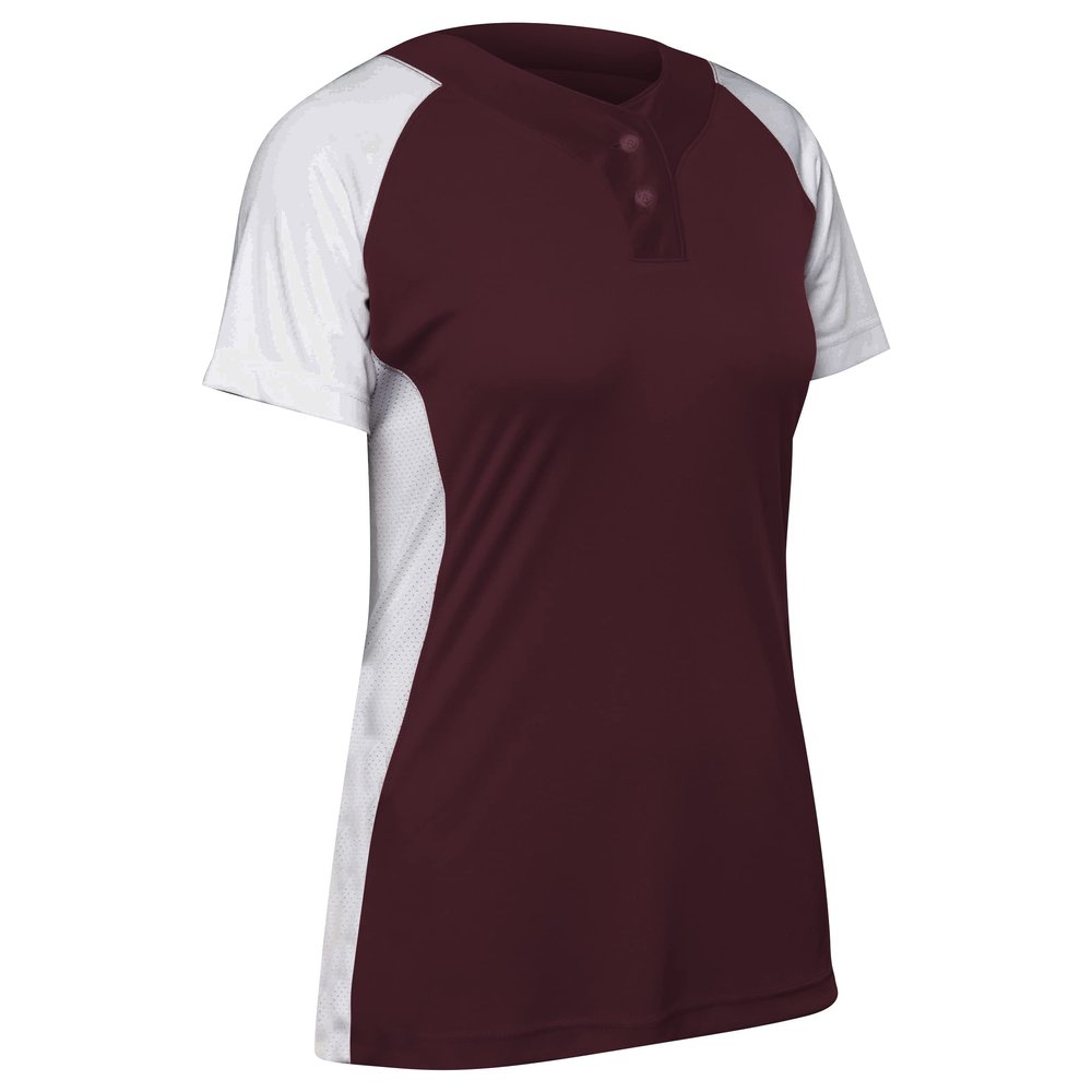 Infinite 2-Button Short Sleeve Softball Jersey, Girls' Small, Maroon