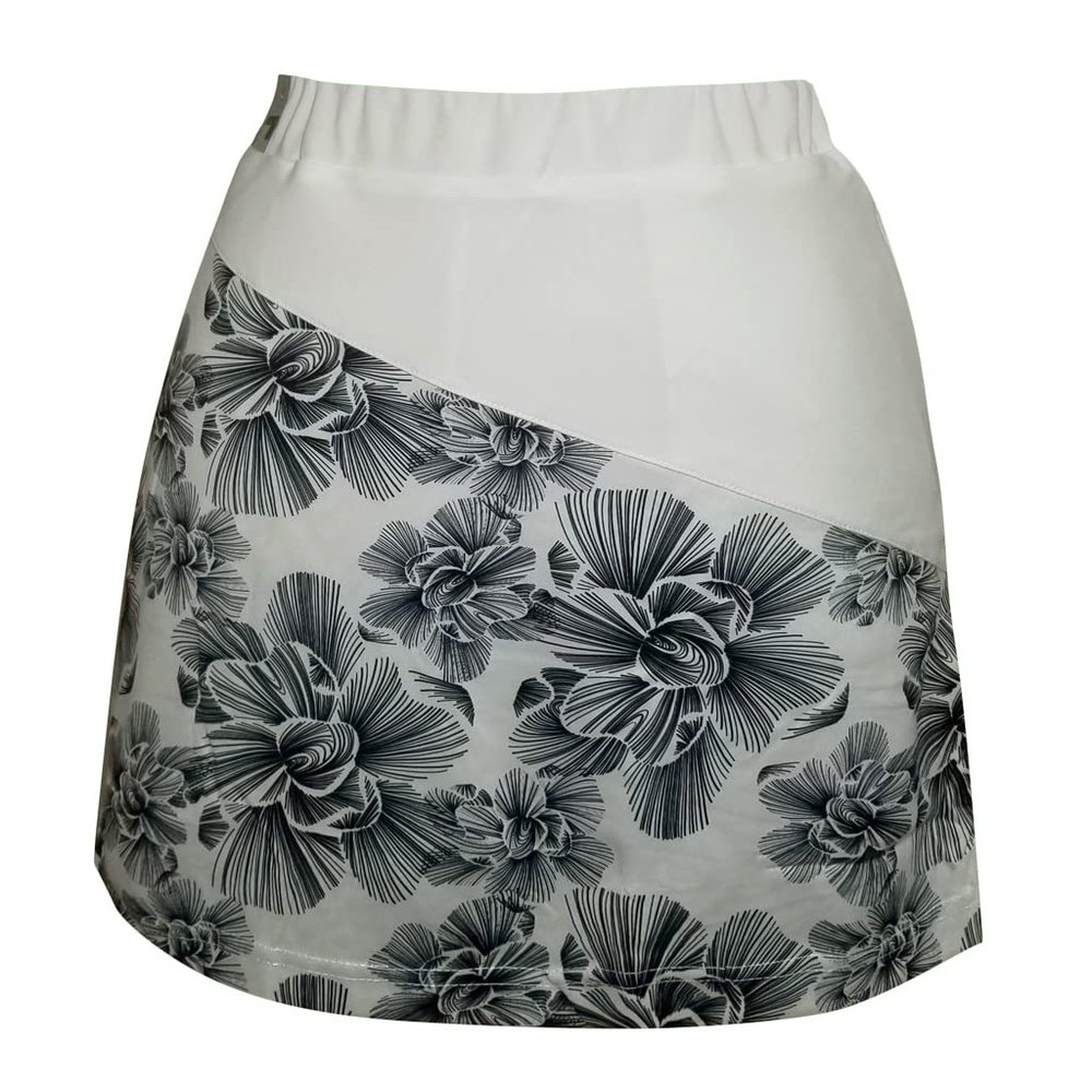 Monterey Club Women's Fairway Print Coloblock Knit Skort #2950 (White/Black, X-Large)