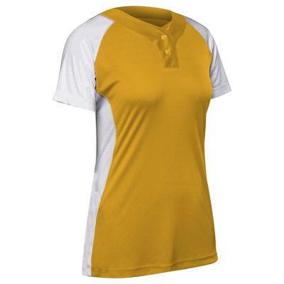 Infinite 2-Button Short Sleeve Softball Jersey, Women's Large, Gold