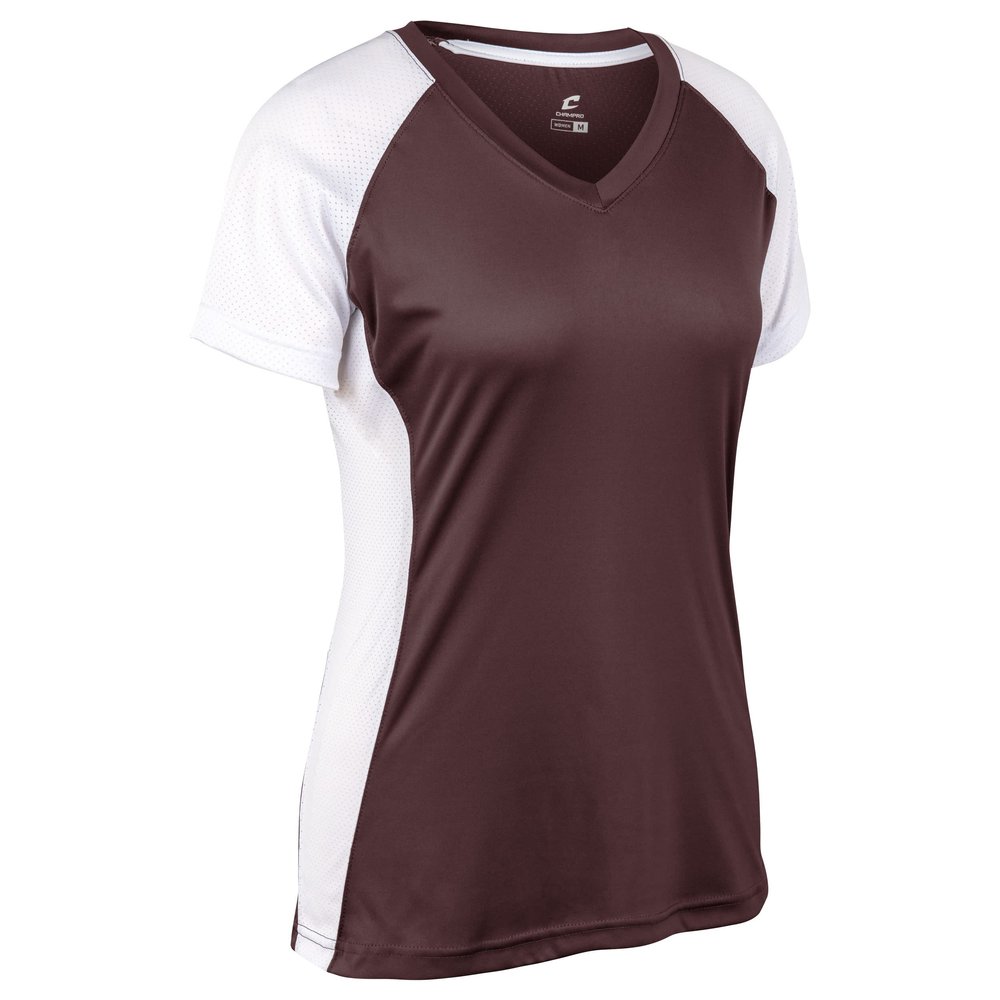 Champro Infinite V-Neck Short Sleeve Softball Jersey, Girls' Small, Maroon