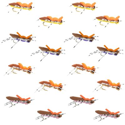The Fly Fishing Place Morrish Hopper Foam Body Grasshopper Assortment Dry Fly - 16 Flies - 4 Colors - Hook Size 10 - Hopper Dropper Indicator Fly