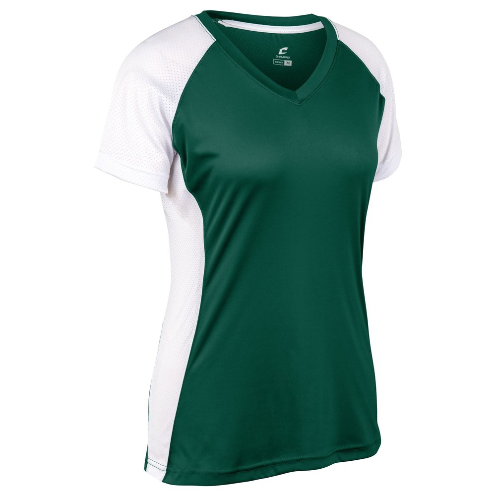 Champro Infinite V-Neck Short Sleeve Softball Jersey, Girls' Large, Forest Green