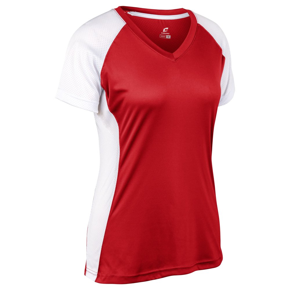 Infinite V-Neck Short Sleeve Softball Jersey, Girls' Medium, Scarlet
