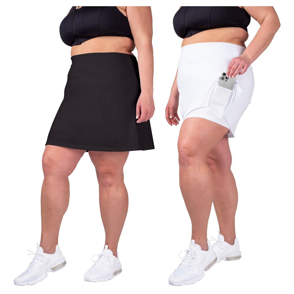 2 Pack Plus Size Skorts for Women with Pockets  High Waisted Skirt with Shorts  Tummy Control Golf, Tennis, Running, Skort Black and White 3X